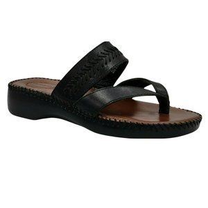 Dr. Scholls Double Air Pillo Leather Thong Sandals Top Strap Black Portofino